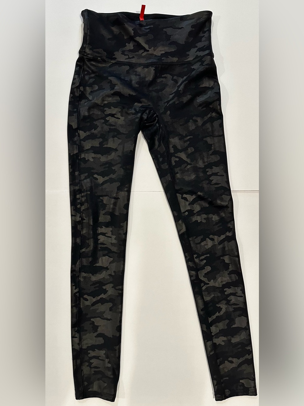 SPANX Black Camo Leggings Medium Faux Leather Pull on